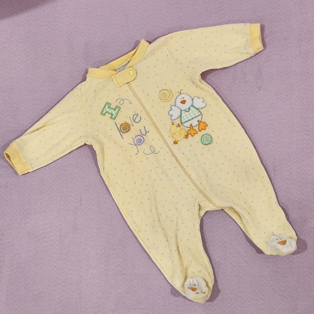 Vintage Just Born Duck Applique Footed Zippie 6-9m